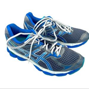 ASICS “Gel Cumulus 14” royal blue.leather upper cloud padded sole running shoe